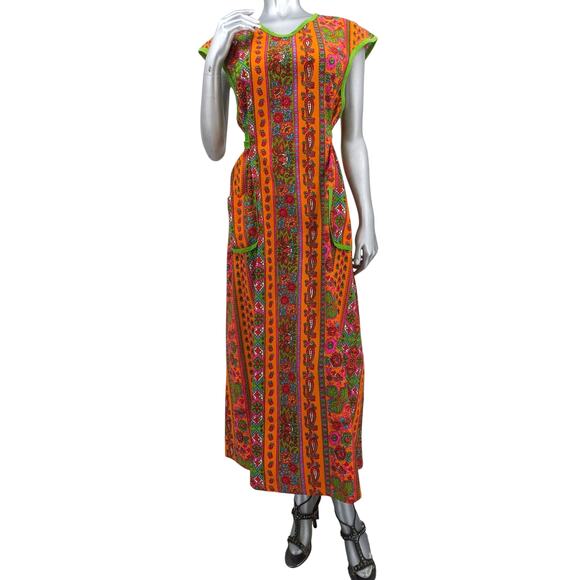 Vintage 1960's 70's Mod DESIGN HOUSE Japan Neon Psychedelic Paisley Apron Dress - Picture 3 of 12